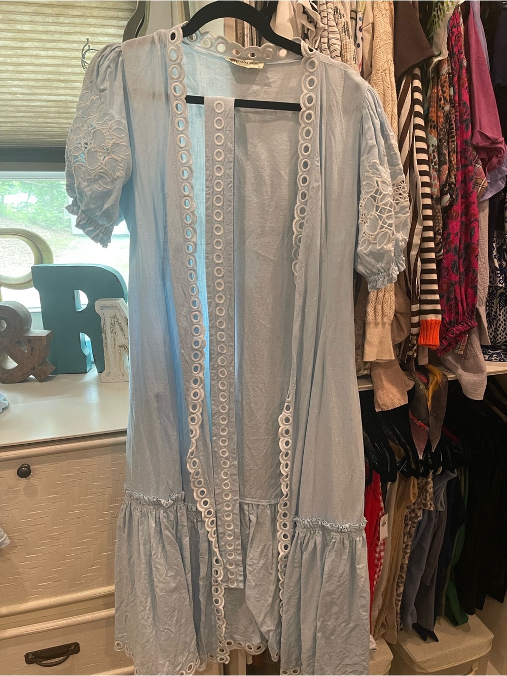 Fanm Mon Light Blue Eyelet-Trim Midi Dress